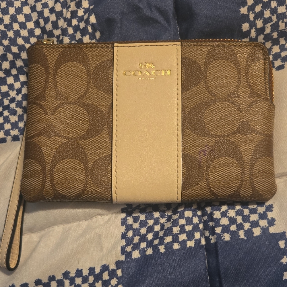 Coach Signature Brown and Cream Wristlet